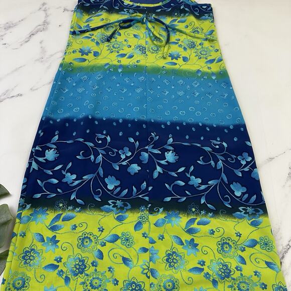 California Concepts Vintage Y2k Maxi Slip Dress Size S Blue Green Floral Shift - Picture 8 of 9
